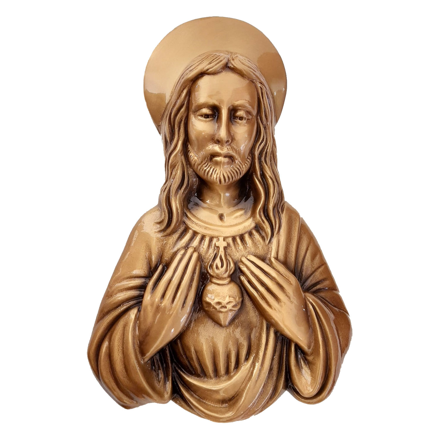 Picture of Plaque with bas-relief in bronze for tombstone - Sacred Heart half-length