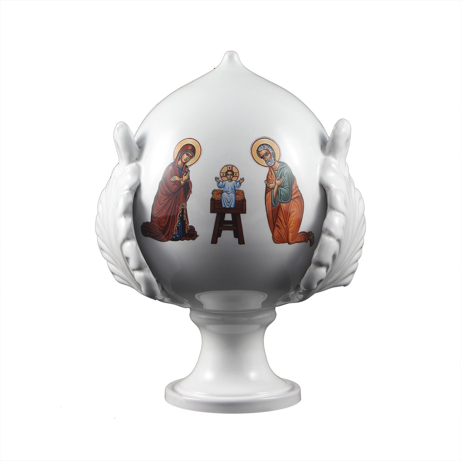 Image de Pomme de fleur des Pouilles (Pumo) en céramique décorée - Décoré avec Nativité de Jésus - Hauteur 18 cm